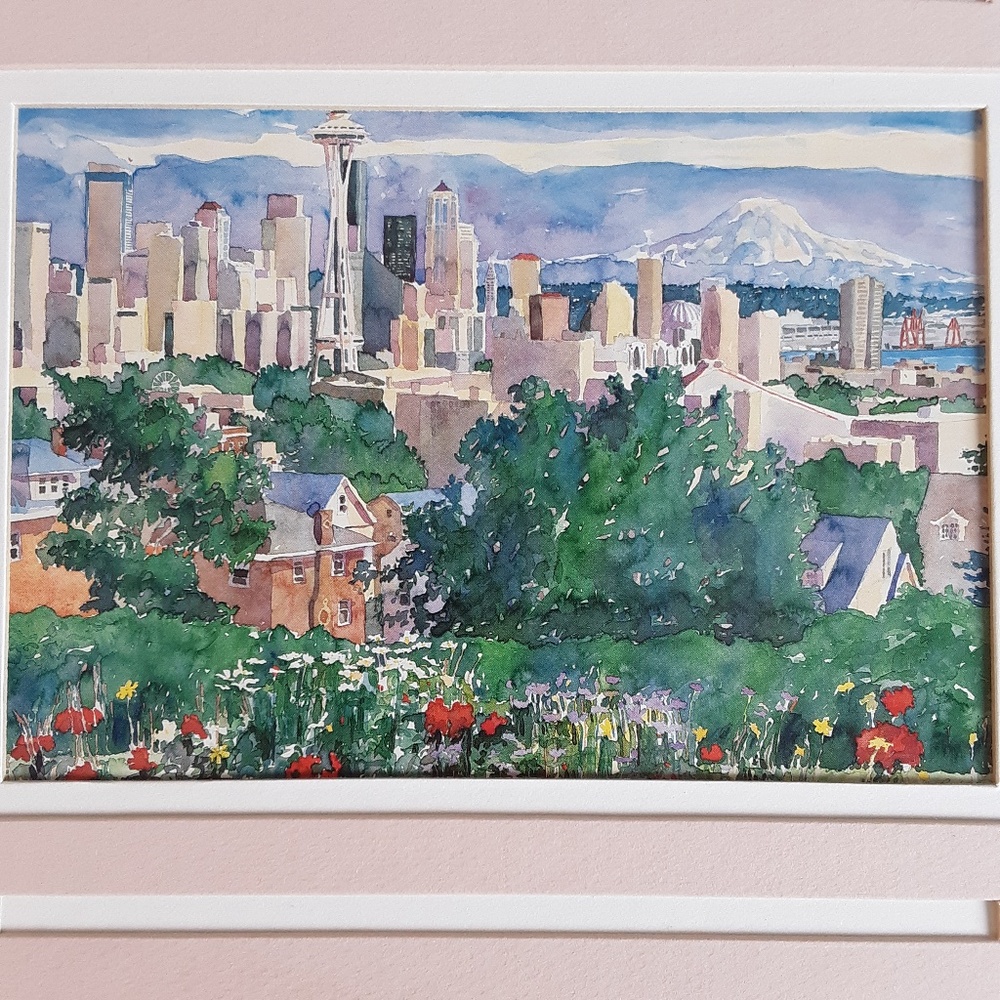 Seattle Skyline 8x10 Matted Watercolor Print - Picture 3 of 4